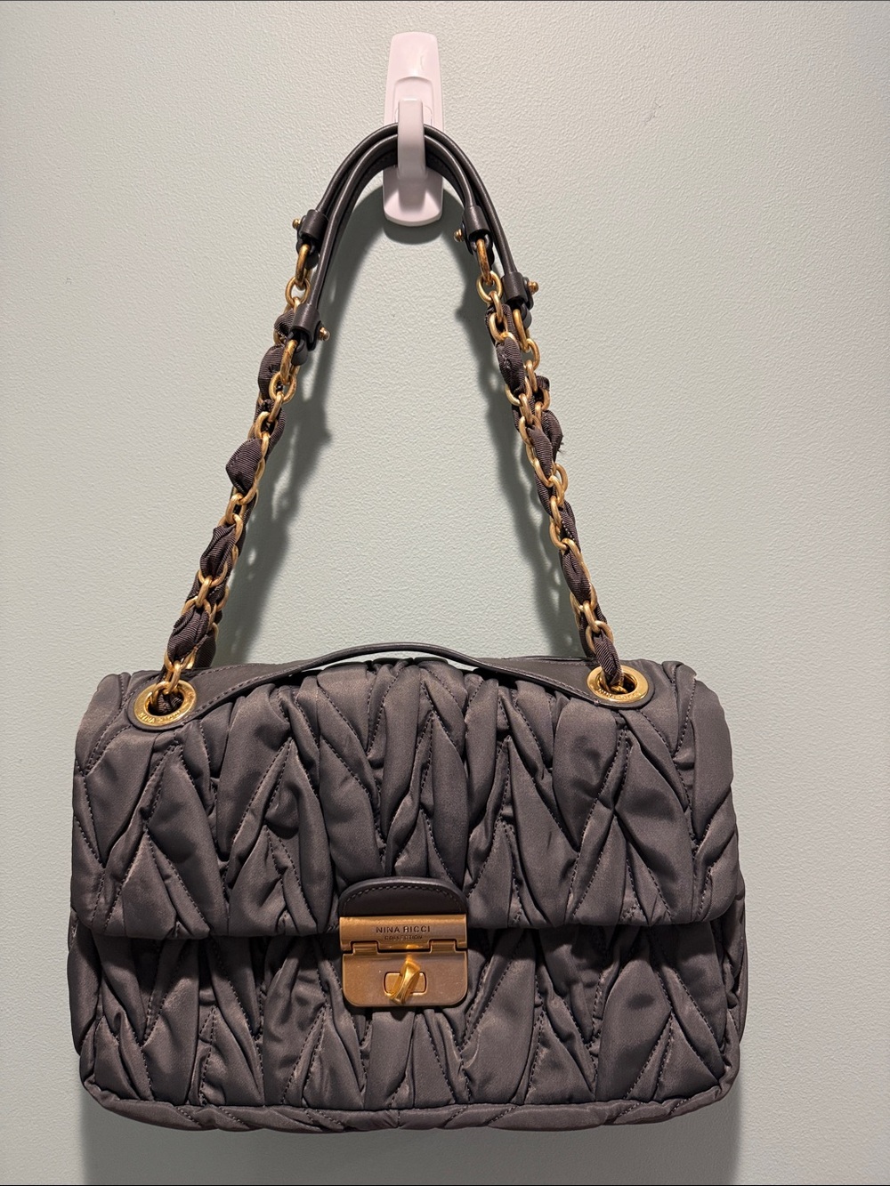 Nina Ricci Gray Quilted Chain-Handle Shoulder Bag